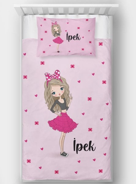 Kişiye Özel Tek Kişilik Yatak Örtüsü Kelebekli Kız