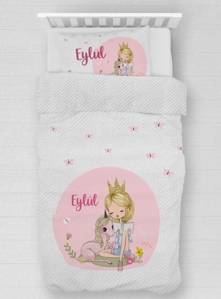Kişiye Özel %100 Pamuk Tek Kişilik Pike Seti Unicorn