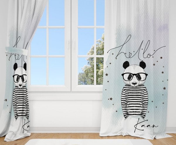 Kişiye Özel Baskılı Fon Perde Panda