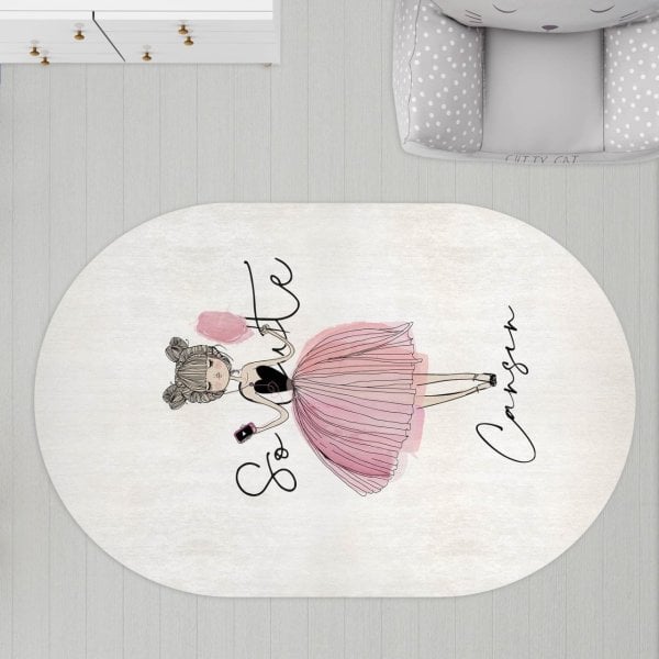 Oval Çocuk Odası Halısı Tütülü Kız