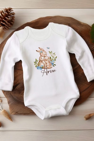 İsme Özel Sincap Tasarımlı Beyaz Uzun Kollu Bebek Body