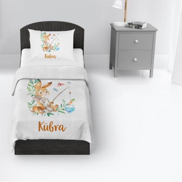 Kişiye Özel %100 Pamuk Tek Kişilik Pike Seti Tavşan