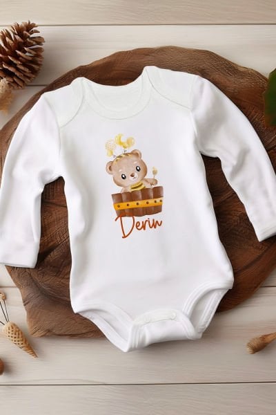 İsme Özel Bal Arısı Beyaz Uzun Kollu Bebek Body