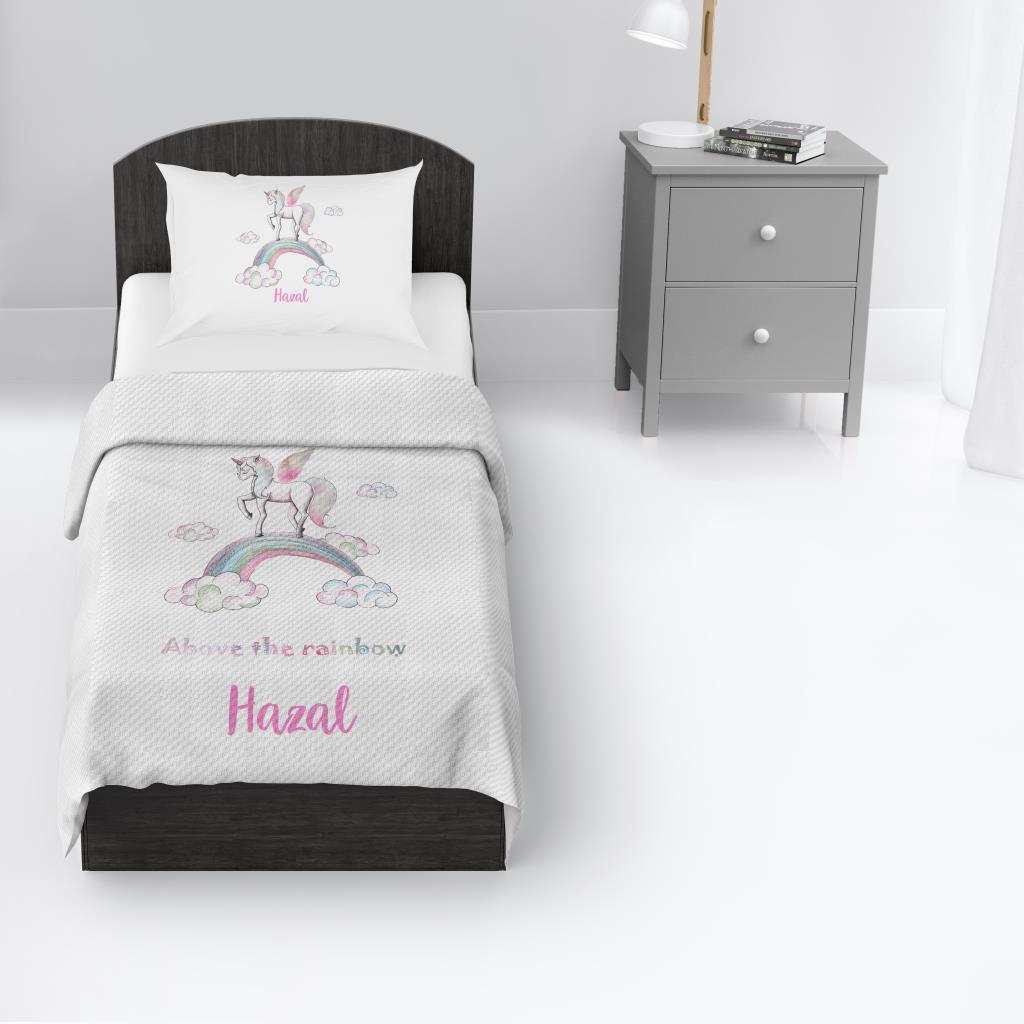Kişiye Özel %100 Pamuk Tek Kişilik Pike Seti Unicorn