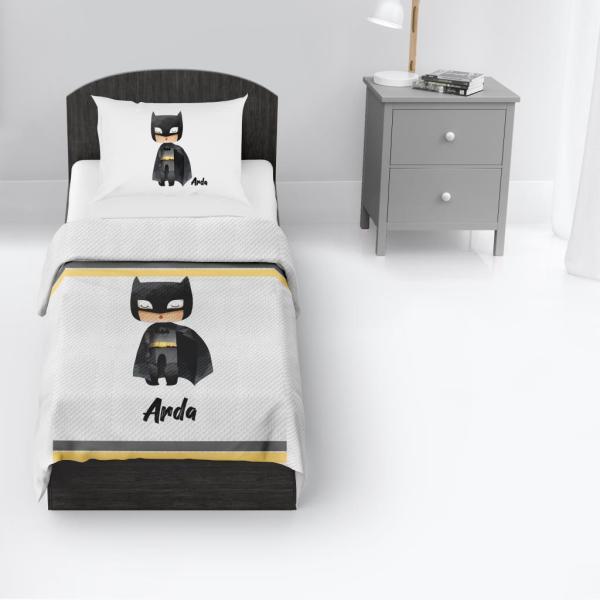 Kişiye Özel %100 Pamuk Tek Kişilik Pike Seti Batman