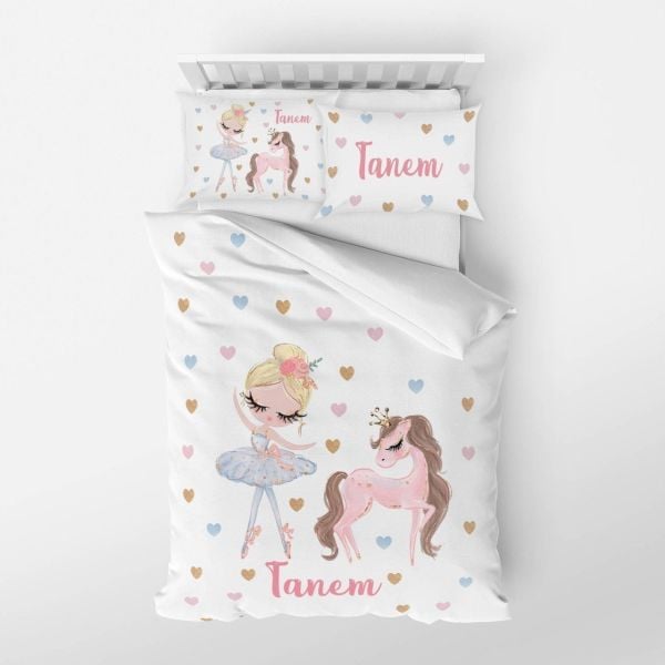Kişiye Özel Tek Kişilik Nevresim Takımı Unicorn ve Balerin