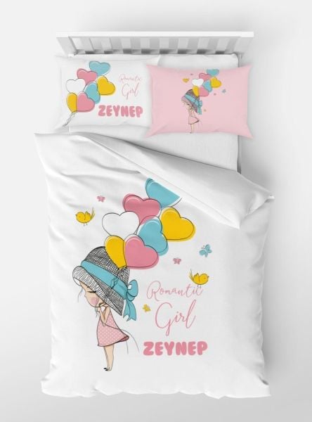 Kişiye Özel Tek Kişilik Nevresim Takımı Kalp