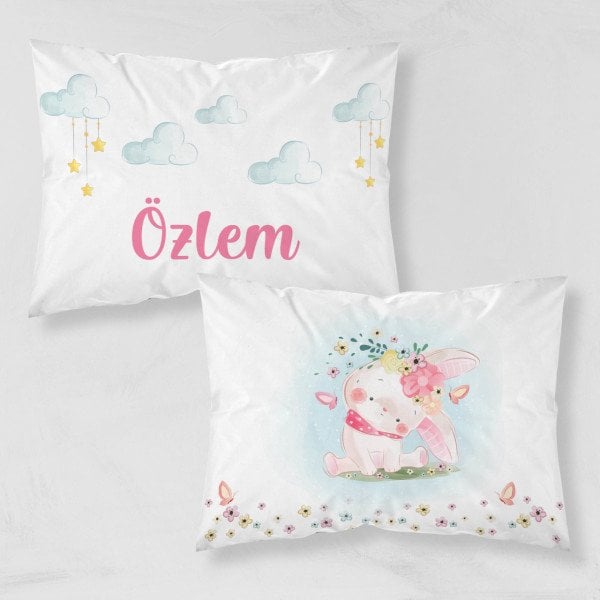Kişiye Özel Çocuk Yastık Kılıfı Tavşan