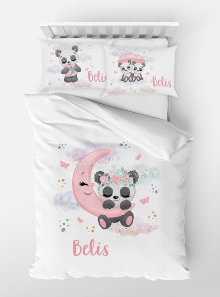 Kişiye Özel Tek Kişilik Micro Saten Nevresim Panda