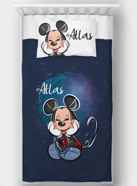 Kişiye Özel Tek Kişilik Yatak Örtüsü Mickey Mouse