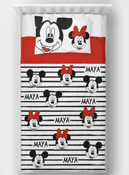 Kişiye Özel Tek Kişilik Yatak Örtüsü Minnie Mickey