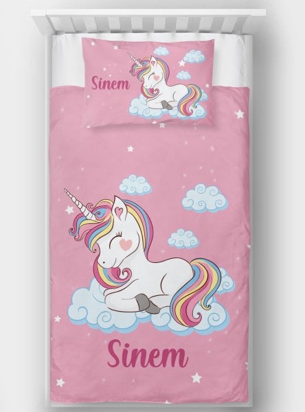 Kişiye Özel Tek Kişilik Yatak Örtüsü Unicorn