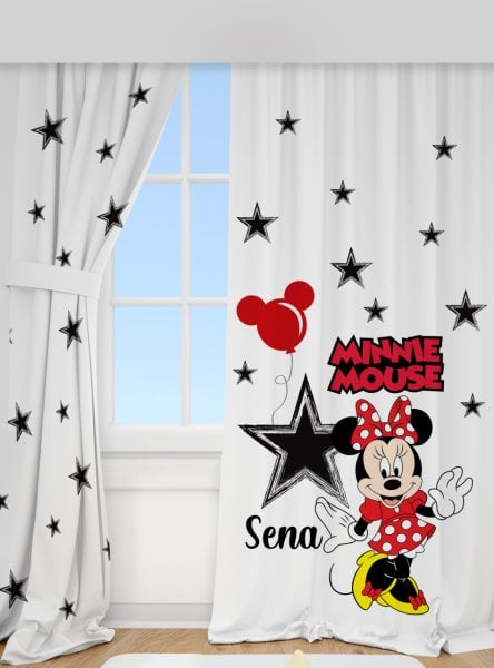 Kişiye Özel Baskılı Fon Perde Minnie Mouse