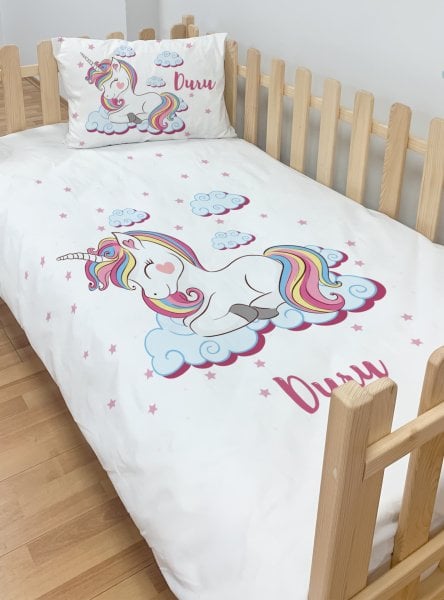 Kişiye Özel Montessori %100 Pamuk Nevresim Seti Unicorn