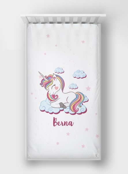 Dijital Baskılı Tek Kişilik Lastikli Çarşaf Unicorn