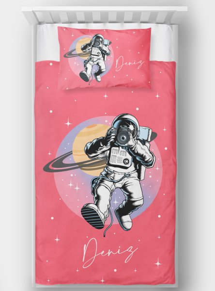 Kişiye Özel Tek Kişilik Yatak Örtüsü Astronot