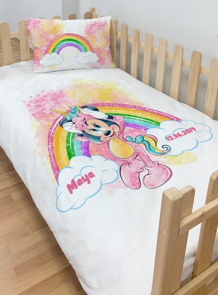 Kişiye Özel Montessori %100 Pamuk Nevresim Seti Minnie Mouse