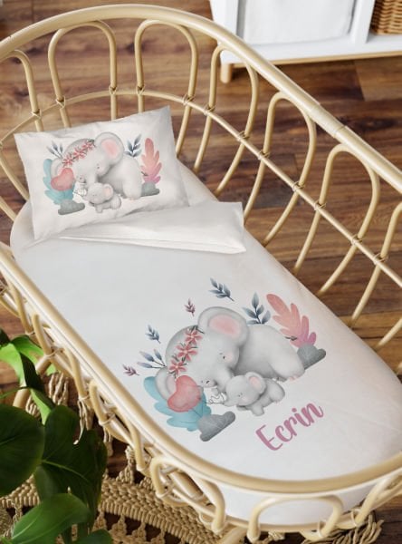 Anne Yanı Beşik Nevresim Takımı Bebek Fil