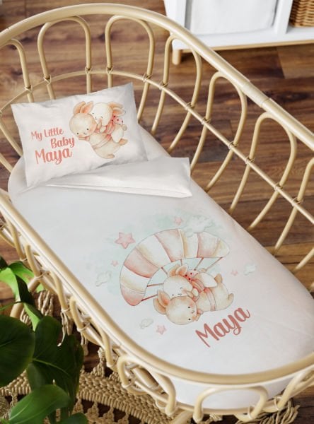 Anne Yanı Beşik Nevresim Takımı Uçan Tavşanlar