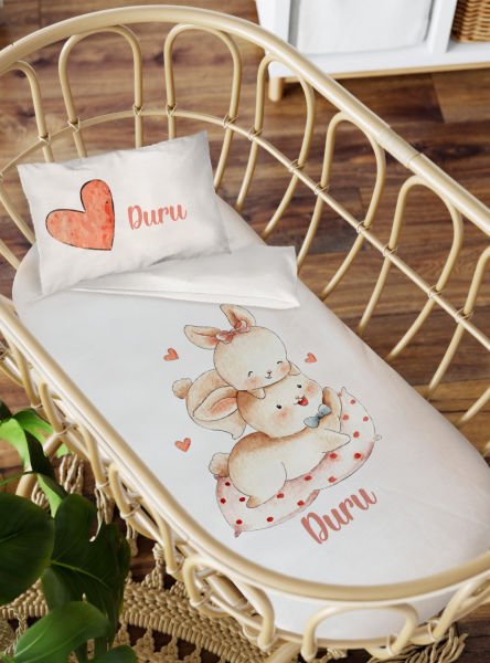 Anne Yanı Beşik Nevresim Takımı Tavşanlar