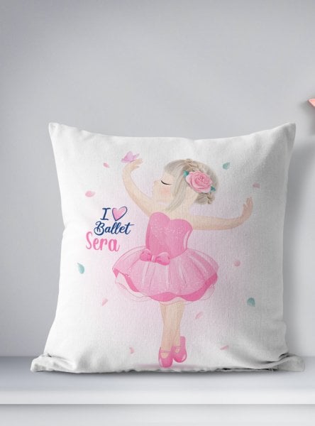 Kişiye Özel Çift Taraflı Kare Kırlent Kılıfı Balerin Kız