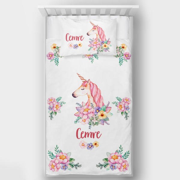 Kişiye Özel Tek Kişilik Yatak Örtüsü Unicorn