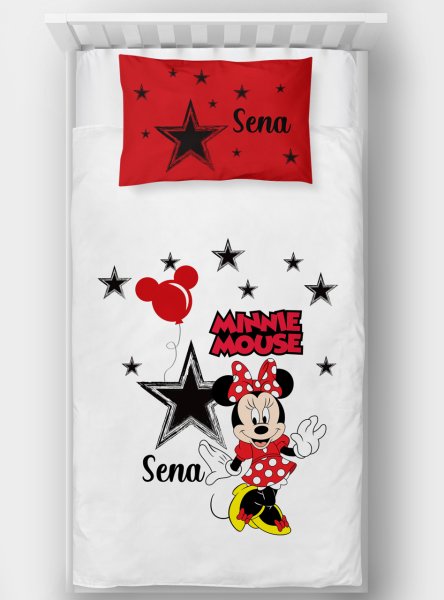 Kişiye Özel Tek Kişilik Yatak Örtüsü Minnie Mouse