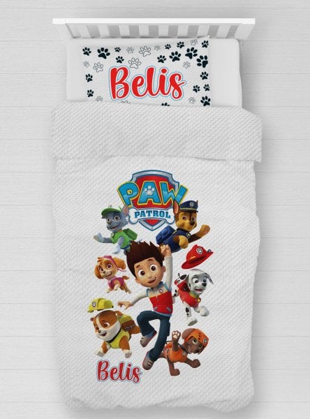 Kişiye Özel %100 Pamuk Tek Kişilik Pike Seti Paw Patrol