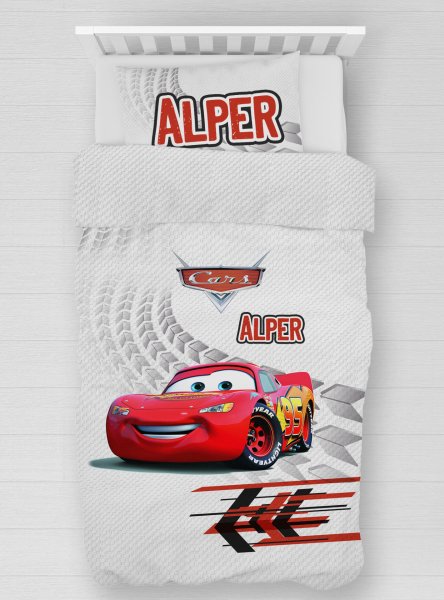 Kişiye Özel %100 Pamuk Tek Kişilik Pike Seti Şimşek McQueen Cars