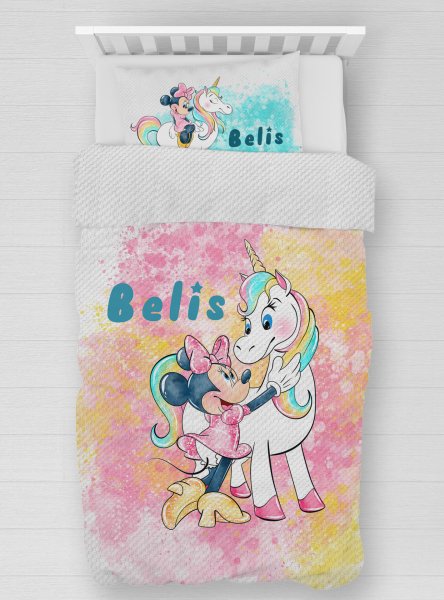 Kişiye Özel %100 Pamuk Tek Kişilik Pike Seti Minnie Mouse