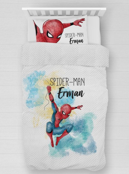 Kişiye Özel %100 Pamuk Tek Kişilik Pike Seti Spiderman