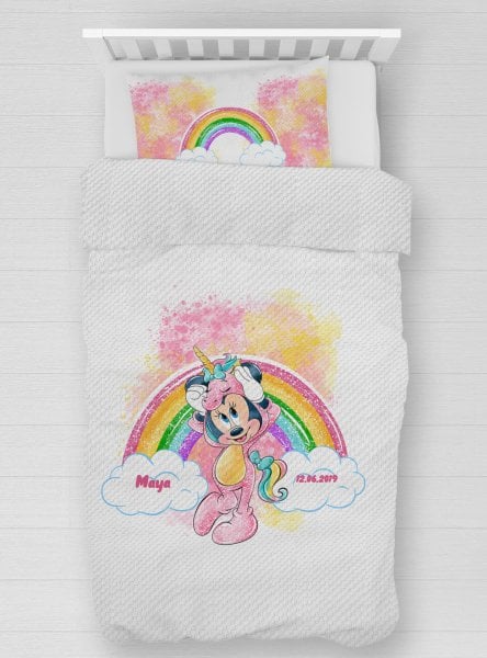 Kişiye Özel %100 Pamuk Tek Kişilik Pike Seti Minnie Mouse