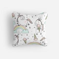 Kişiye Özel Çift Taraflı Kare Kırlent Kılıfı Unicorn