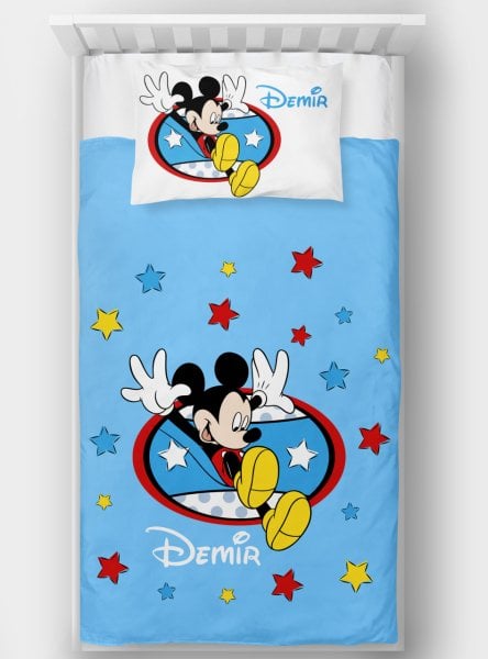 Kişiye Özel Tek Kişilik Yatak Örtüsü Mickey Mouse