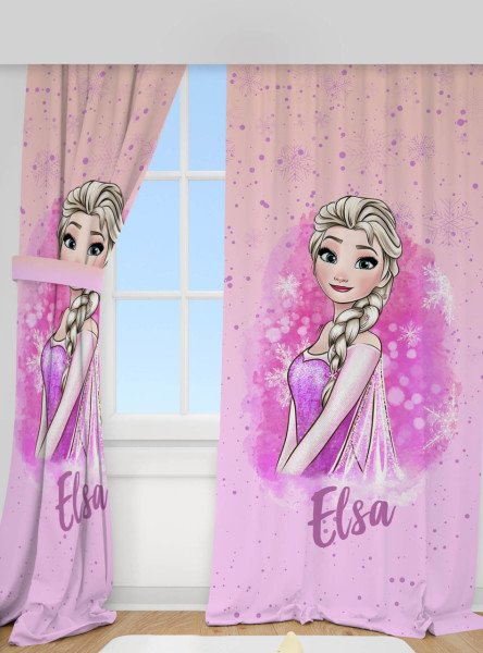 Kişiye Özel Baskılı Fon Perde Pembe Elsa