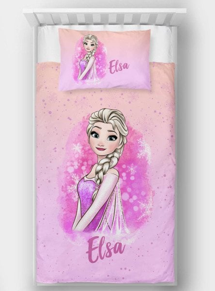 Kişiye Özel Tek Kişilik Yatak Örtüsü Pembe Elsa