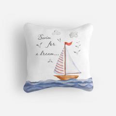 Kişiye Özel Çift Taraflı Kare Kırlent Kılıfı Gemi