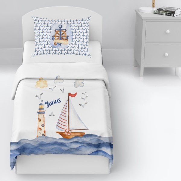 Kişiye Özel Tek Kişilik Yatak Örtüsü Yelken