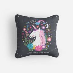 Kişiye Özel Çift Taraflı Kare Kırlent Kılıfı Unicorn
