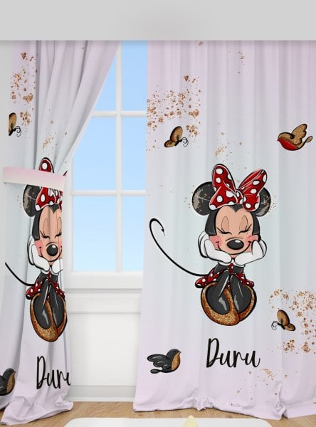 Kişiye Özel Baskılı Fon Perde Minnie Mouse