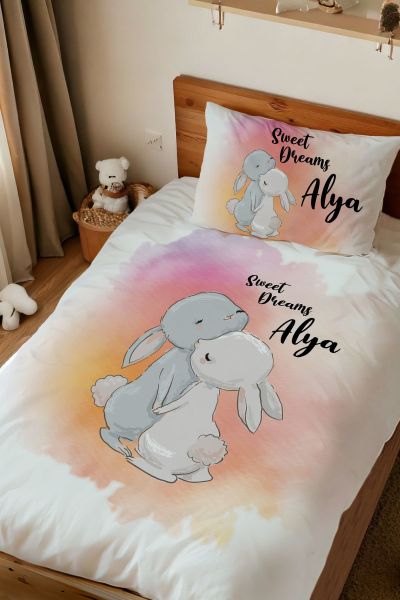 Kişiye Özel Tek Kişilik Nevresim Tavşanlar