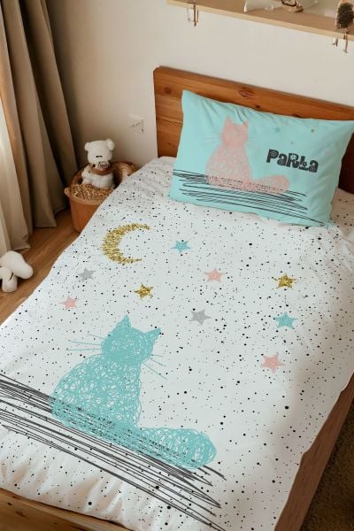 Kişiye Özel Tek Kişilik Nevresim Kedi