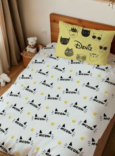 Kişiye Özel Tek Kişilik Nevresim Kedi
