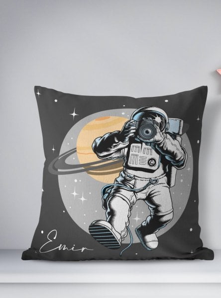Kişiye Özel Çift Taraflı Kare Kırlent Kılıfı Astronot