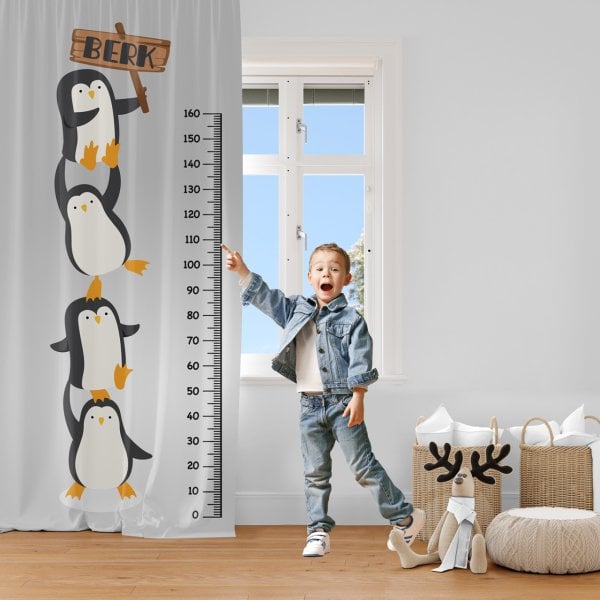 Kişiye Özel Ölçer Baskılı Fon Perde Penguen