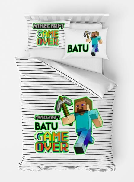 Kişiye Özel Tek Kişilik Micro Saten Nevresim Minecraft