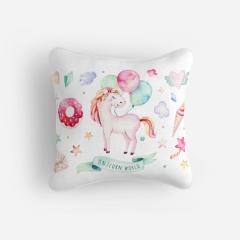 Kişiye Özel Çift Taraflı Kare Kırlent Kılıfı Unicorn