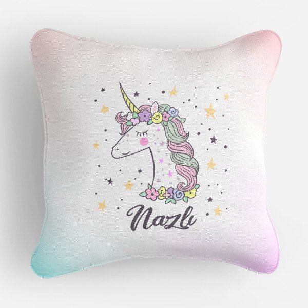 Kişiye Özel Çift Taraflı Kare Kırlent Kılıfı Unicorn
