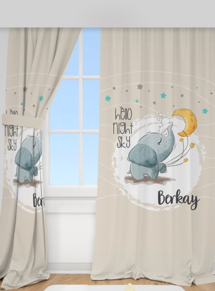 Kişiye Özel Baskılı Fon Perde Fil