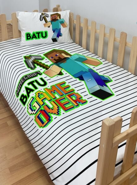 Kişiye Özel Montessori %100 Pamuk Nevresim Seti Minecraft